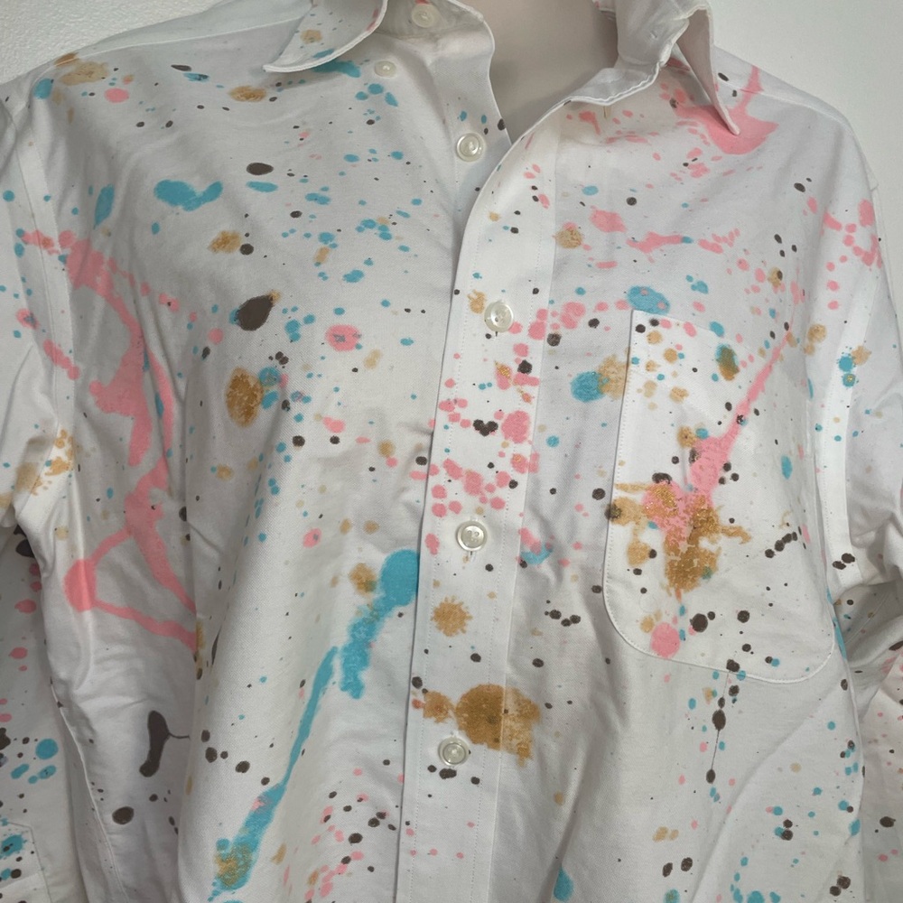 Pink, Blue & Gold Paint Splattered Spring Shacket - Picture 3 of 4